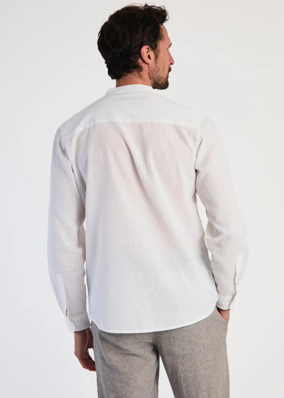 Tokyo Laundry White Linen Blend Button Up Shirt With Grandad Collar