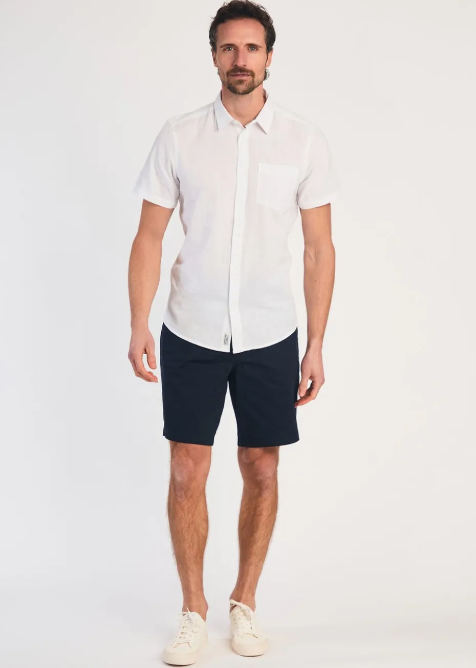 Tokyo Laundry White Linen Blend Button-Up Shirt with Chest Pocket