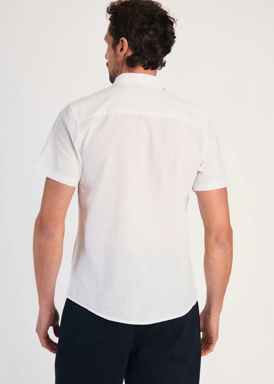 Tokyo Laundry White Linen Blend Button-Up Shirt with Chest Pocket