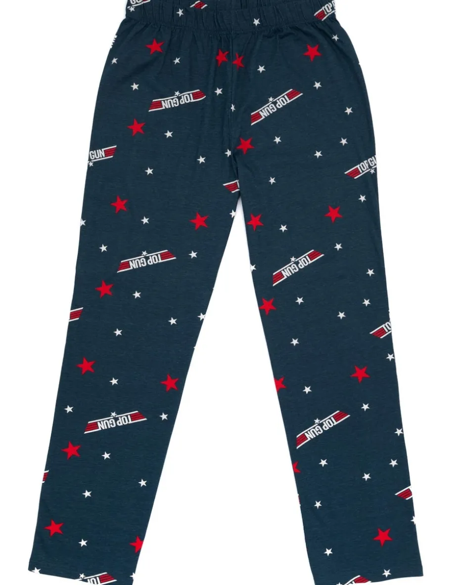 Top Gun Mens Black All Over Print Bottoms Pyjama Set