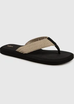 Totes Black Plait Toe Post Sandal