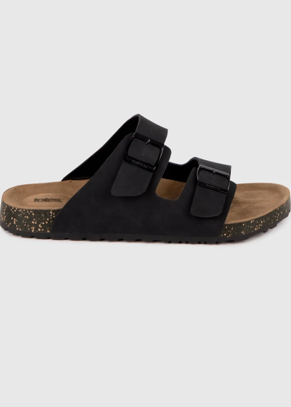 Totes Black PU Double Buckle Slider