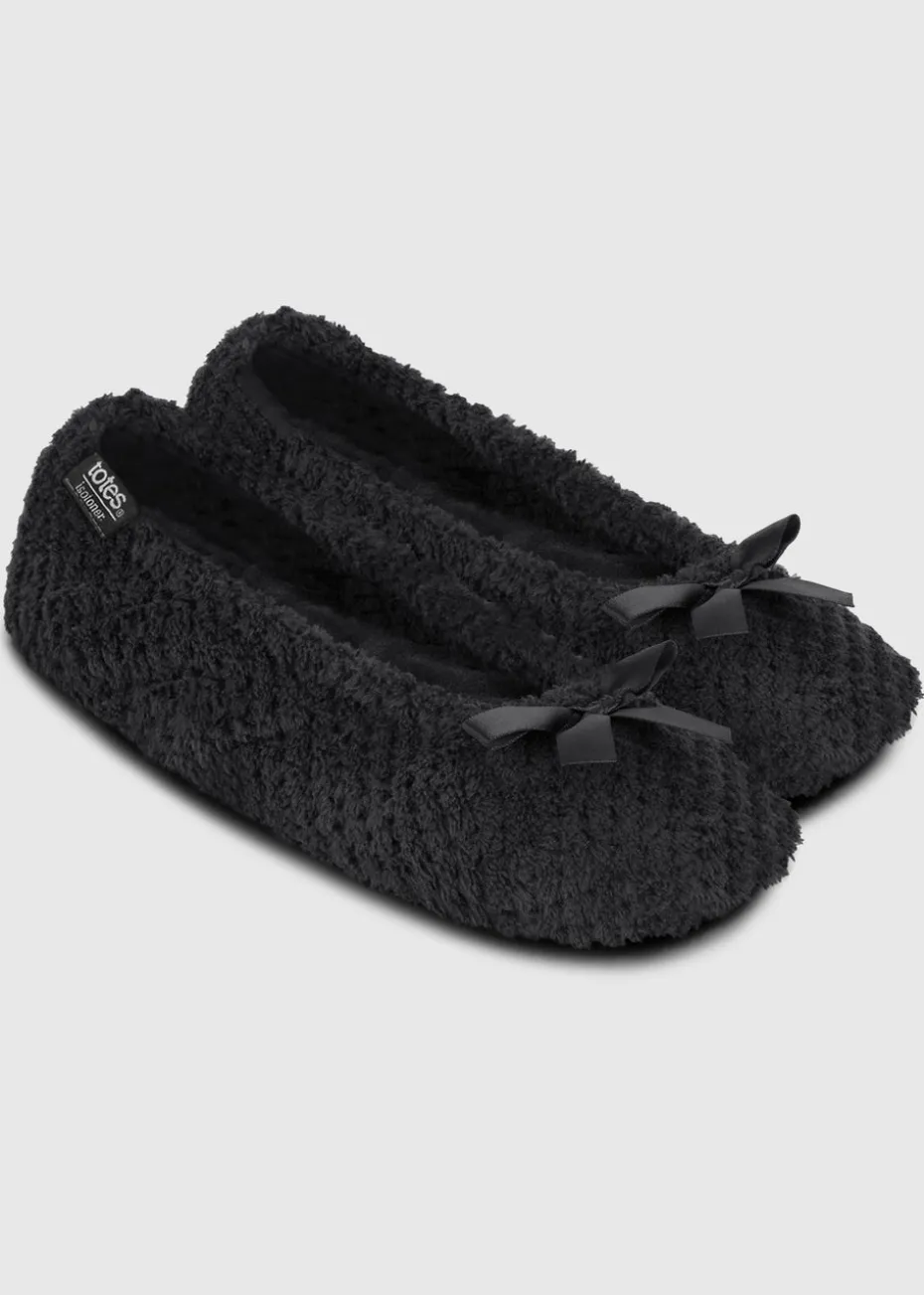 Totes Isotoner Black Ladies Popcorn Ballet Slippers