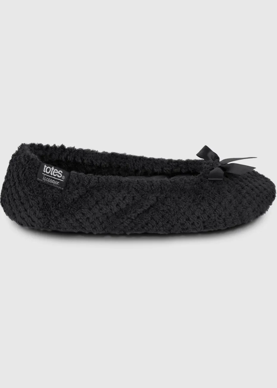 Totes Isotoner Black Ladies Popcorn Ballet Slippers