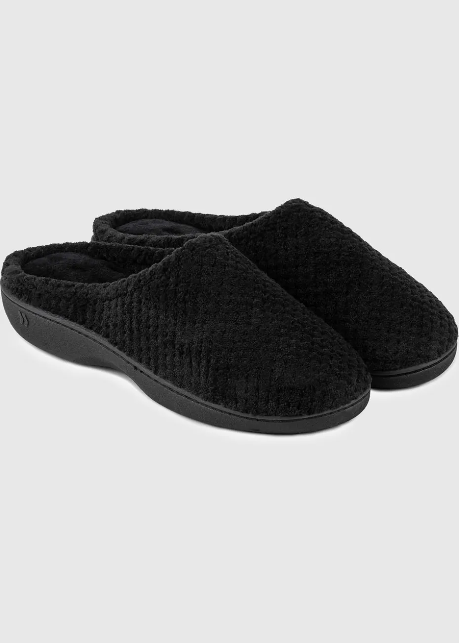 Totes Isotoner Black Popcorn Terry Mule Slippers