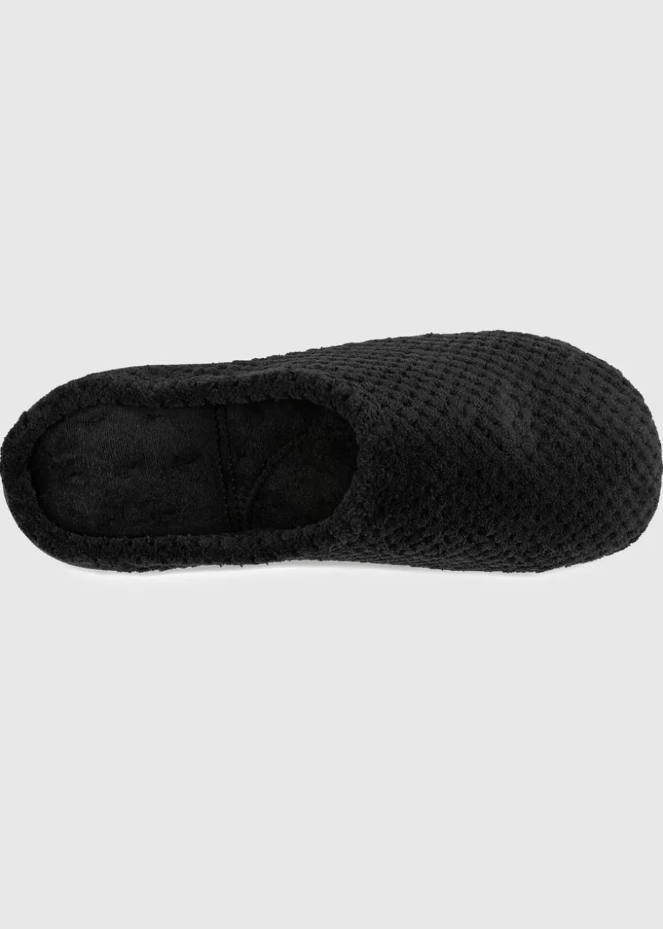 Totes Isotoner Black Popcorn Terry Mule Slippers