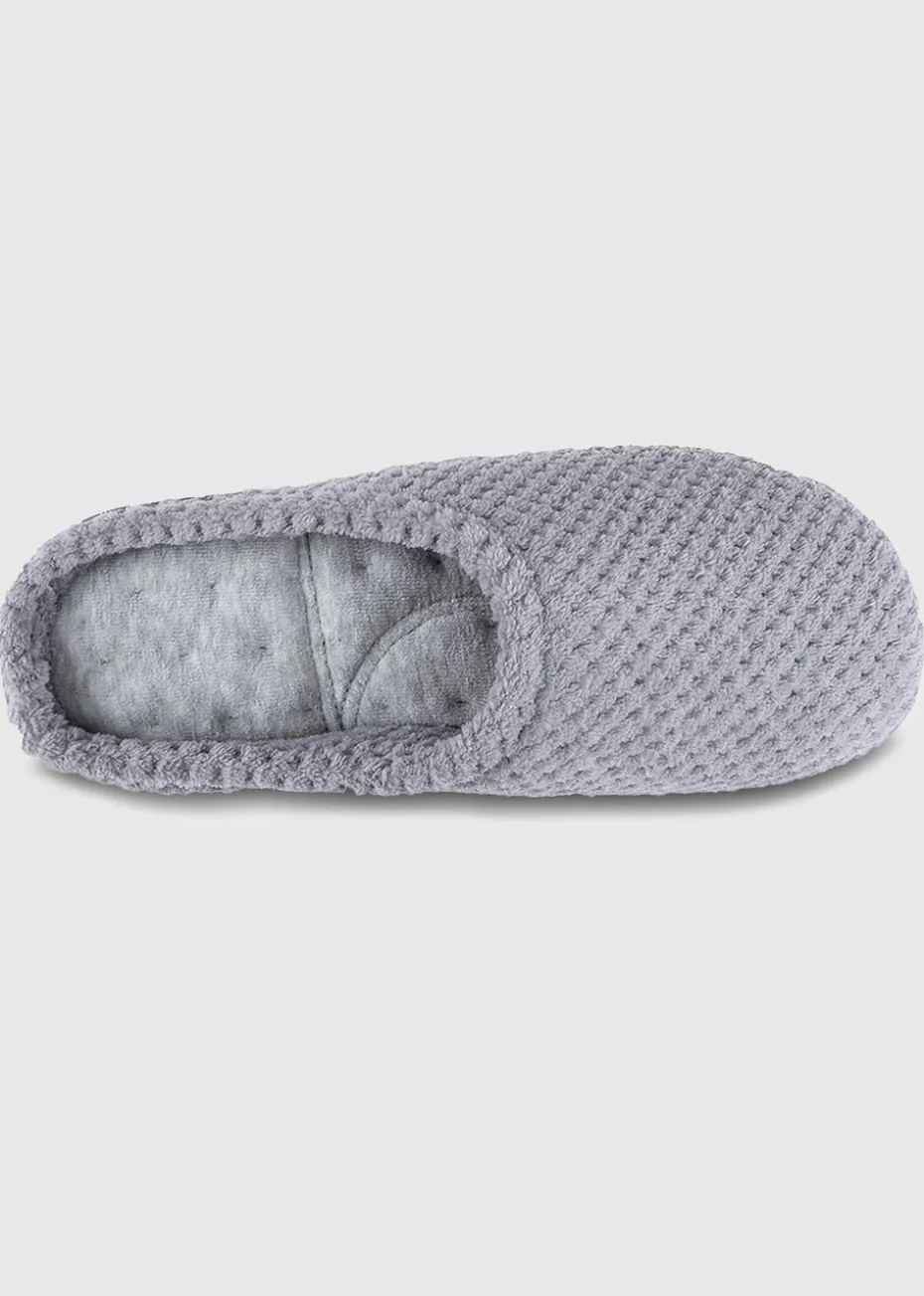 Totes Isotoner Grey Popcorn Terry Mule Slippers