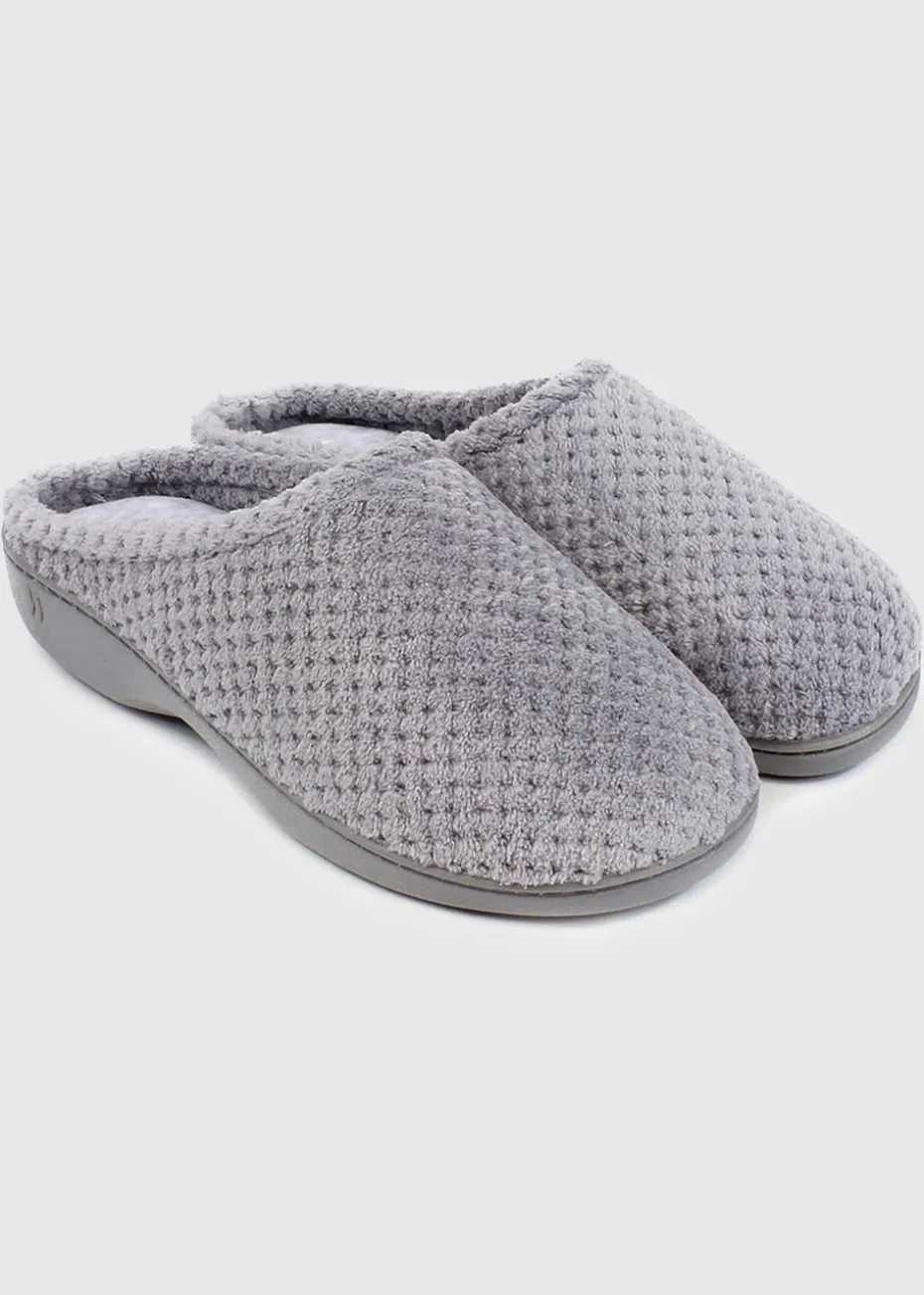 Totes Isotoner Grey Popcorn Terry Mule Slippers
