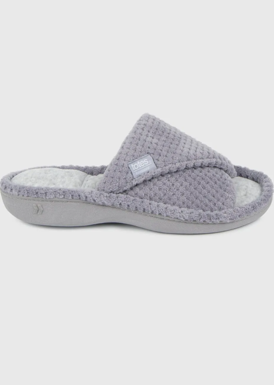 Totes Isotoner Grey Popcorn Turnover Open Toe Slippers