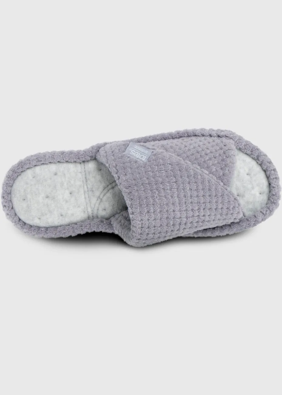 Totes Isotoner Grey Popcorn Turnover Open Toe Slippers