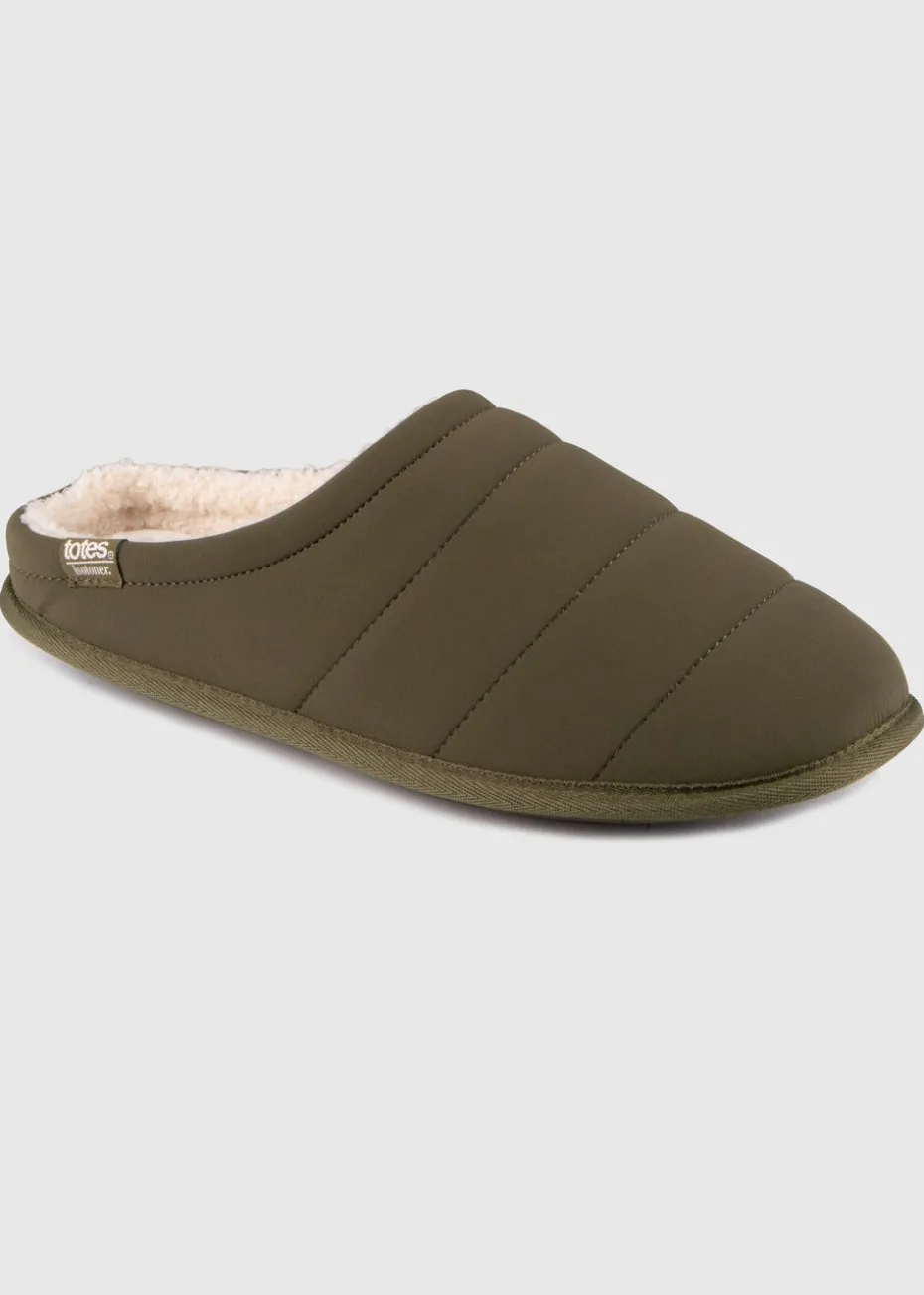 Totes Isotoner Khaki Sport Quilted Mule Slipper With Cosy Lining