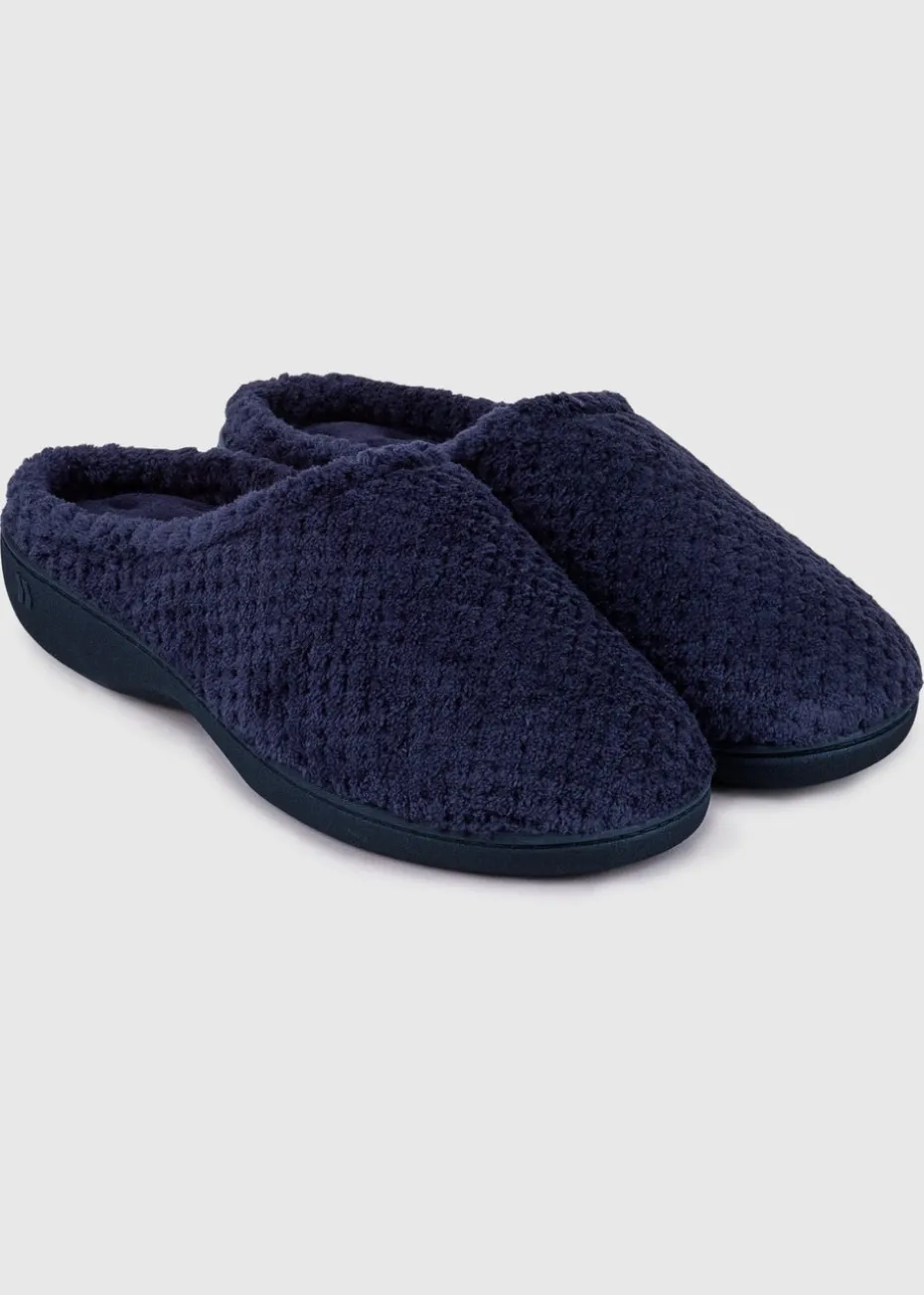 Totes Isotoner Navy Popcorn Terry Mule Slippers
