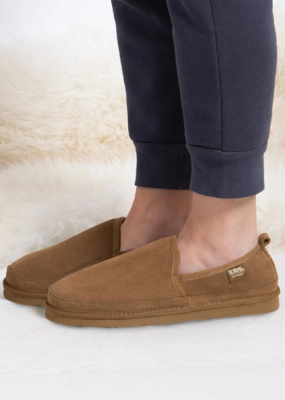 Totes Isotoner Tan Real Suede Full Back Slipper
