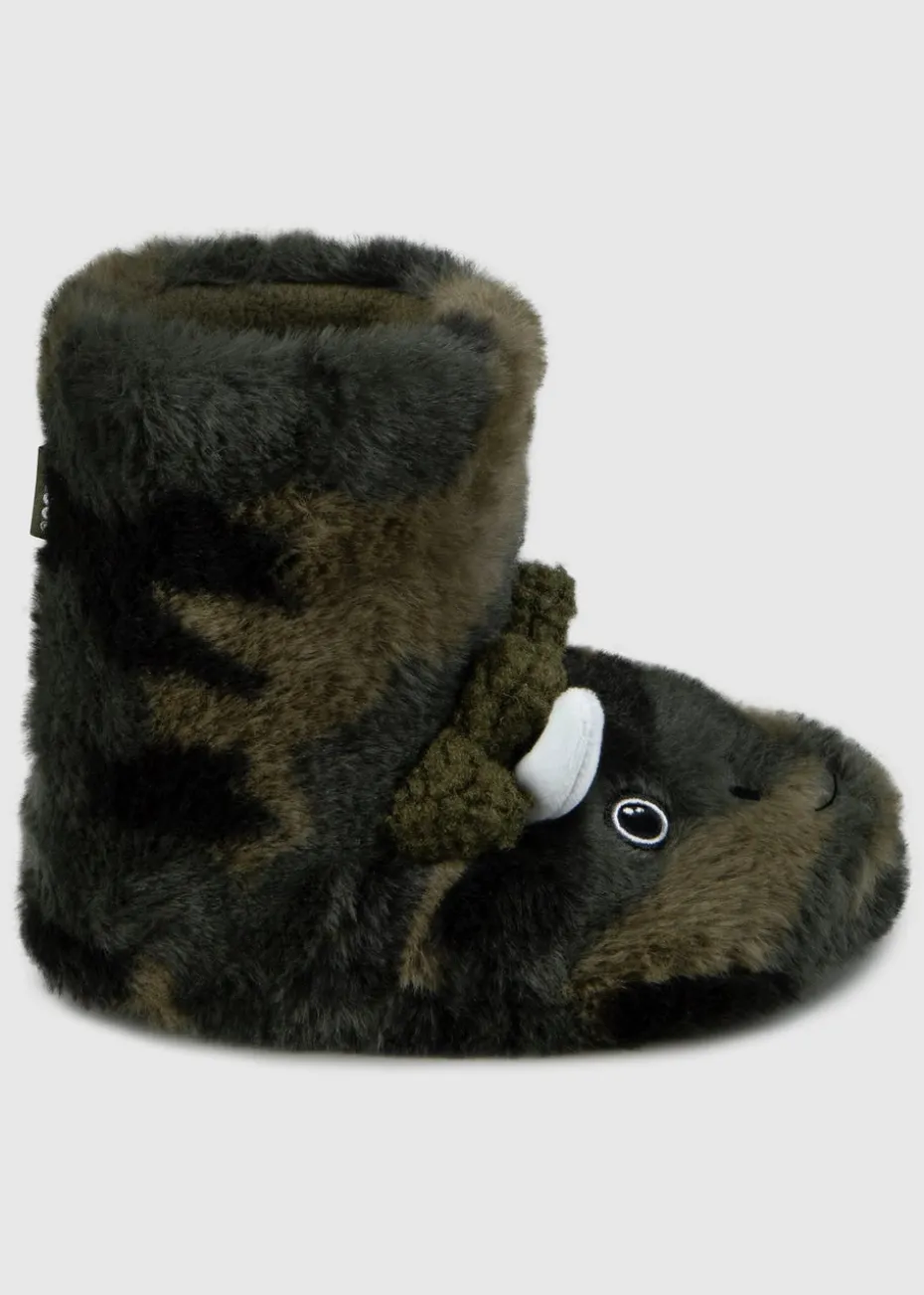 Totes Toasties Green Kids Dino Boot Slippers