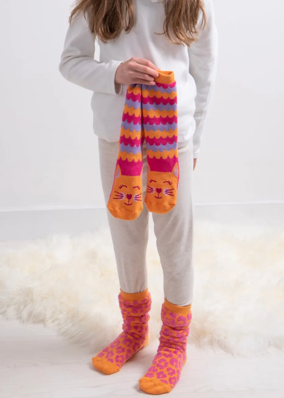 Totes Toasties Orange Kids Original Novelty Slipper Socks (Twin Pack)
