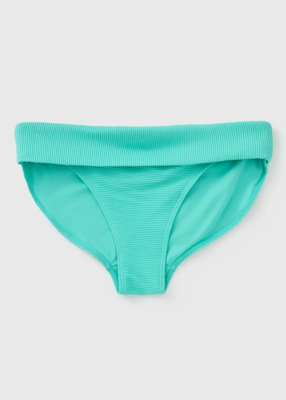 Turquoise Textured Rib Foldover Bikini Bottoms