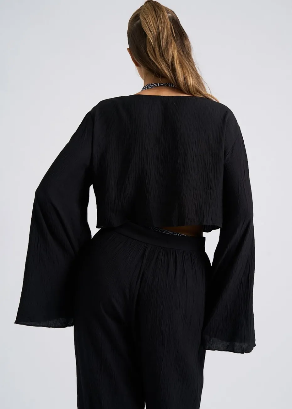 Urban Bliss Black Crinkle Cotton Oversized Beach Shirt