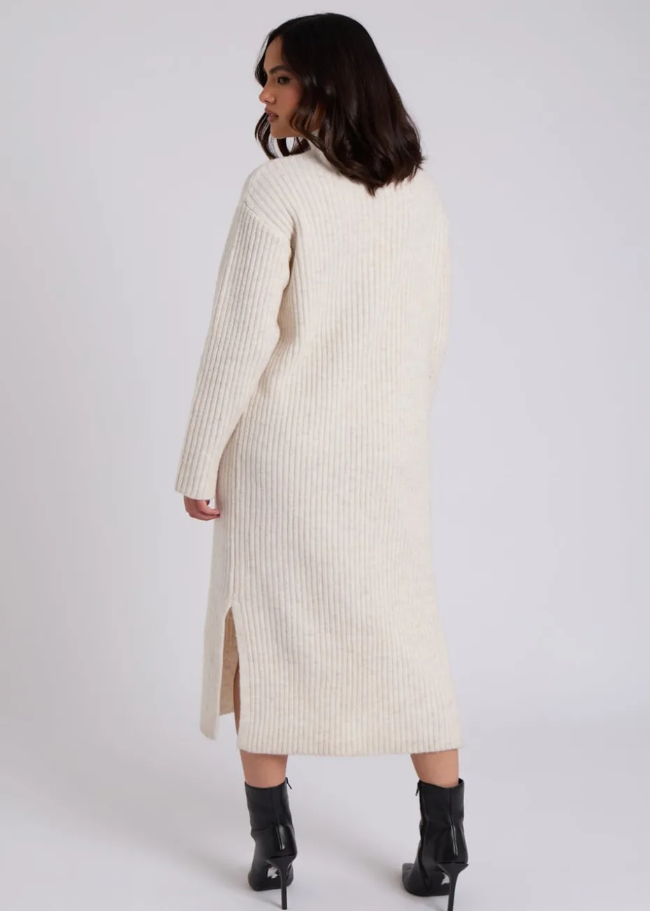 Urban Bliss Cream Stand Neck Ribbed Dress