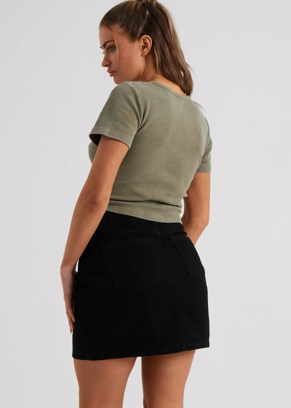 Urban Bliss Khaki Washed Ribbed Tee