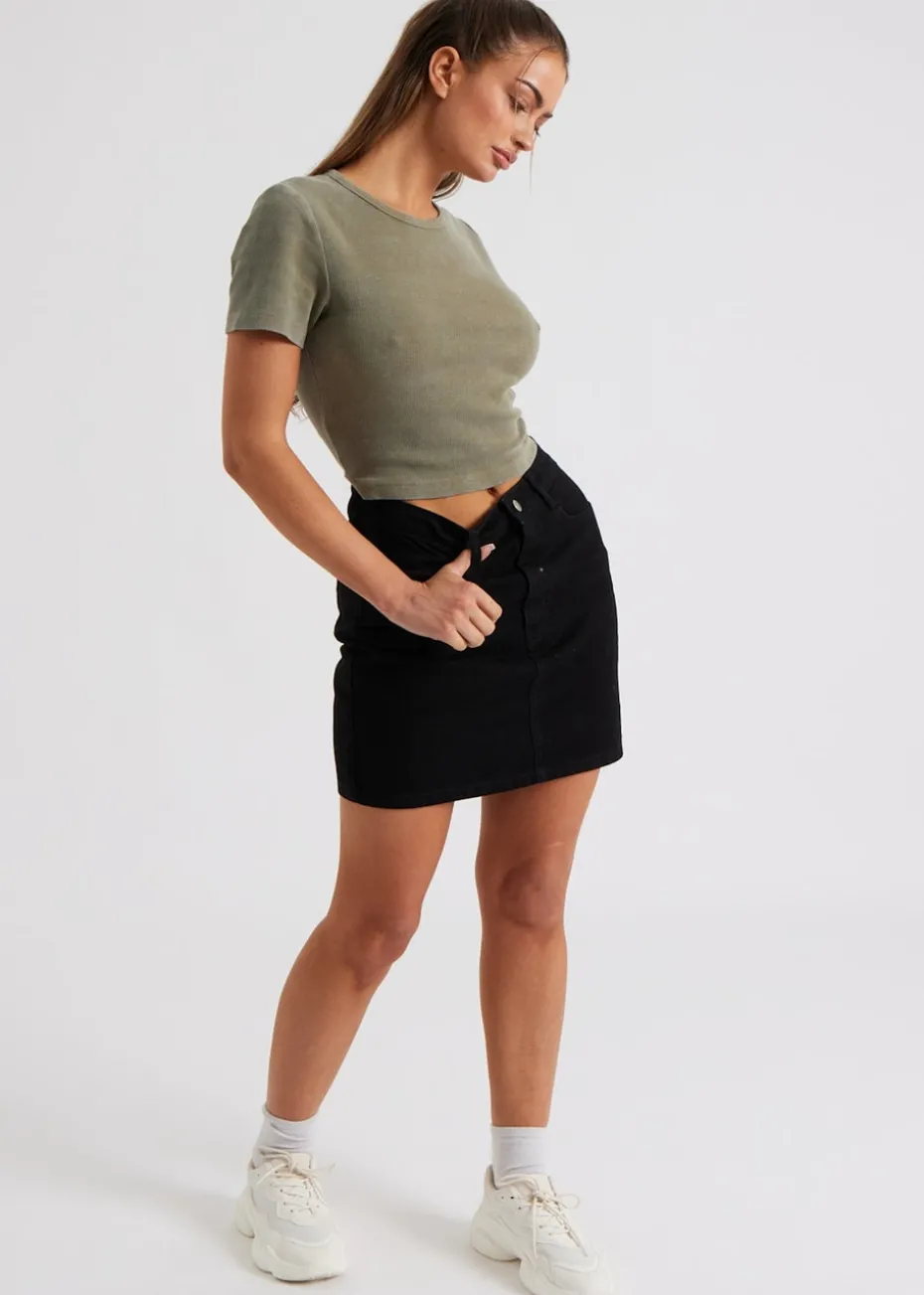 Urban Bliss Khaki Washed Ribbed Tee