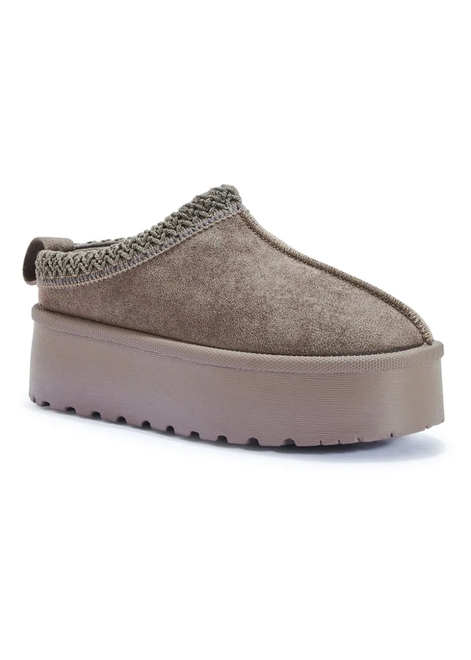 Urban Bliss Taupe Platform Faux Fur Slipper