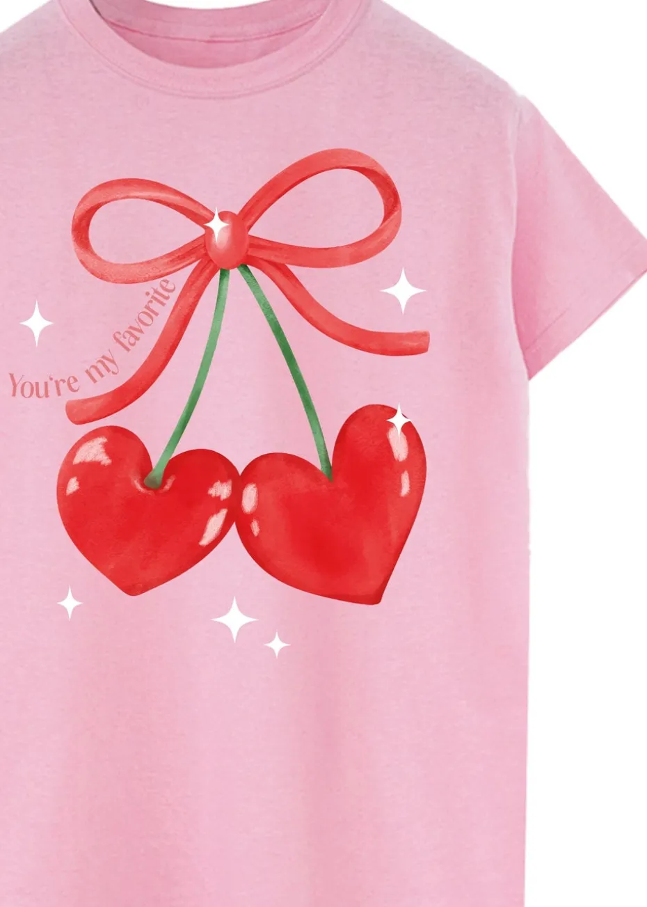 Valentine's Day Cherry Hearts Pink Boyfriend Fit T-Shirt