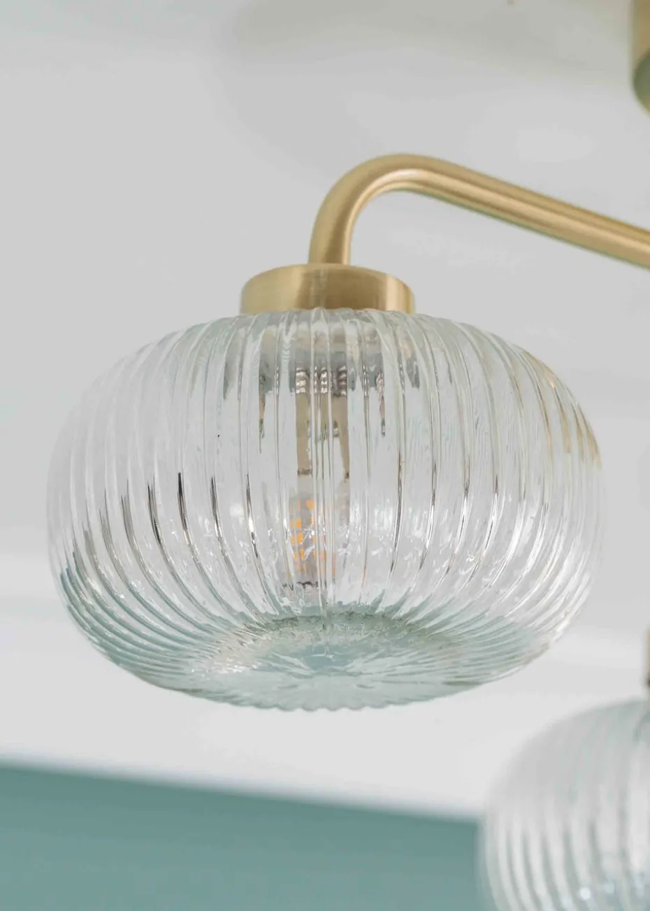 ValueLights Amaia Brushed Gold Semi-Flush Light with Clear Globe Shade