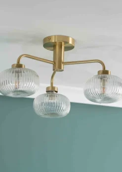 ValueLights Amaia Brushed Gold Semi-Flush Light with Clear Globe Shade