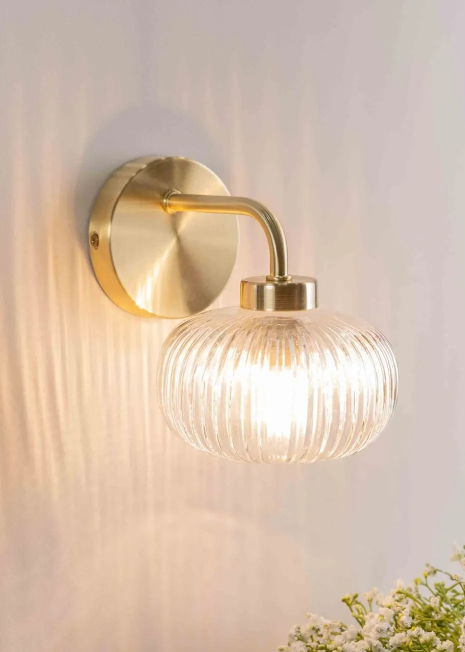 ValueLights Amaia Brushed Gold Wall Light with Clear Globe Shade