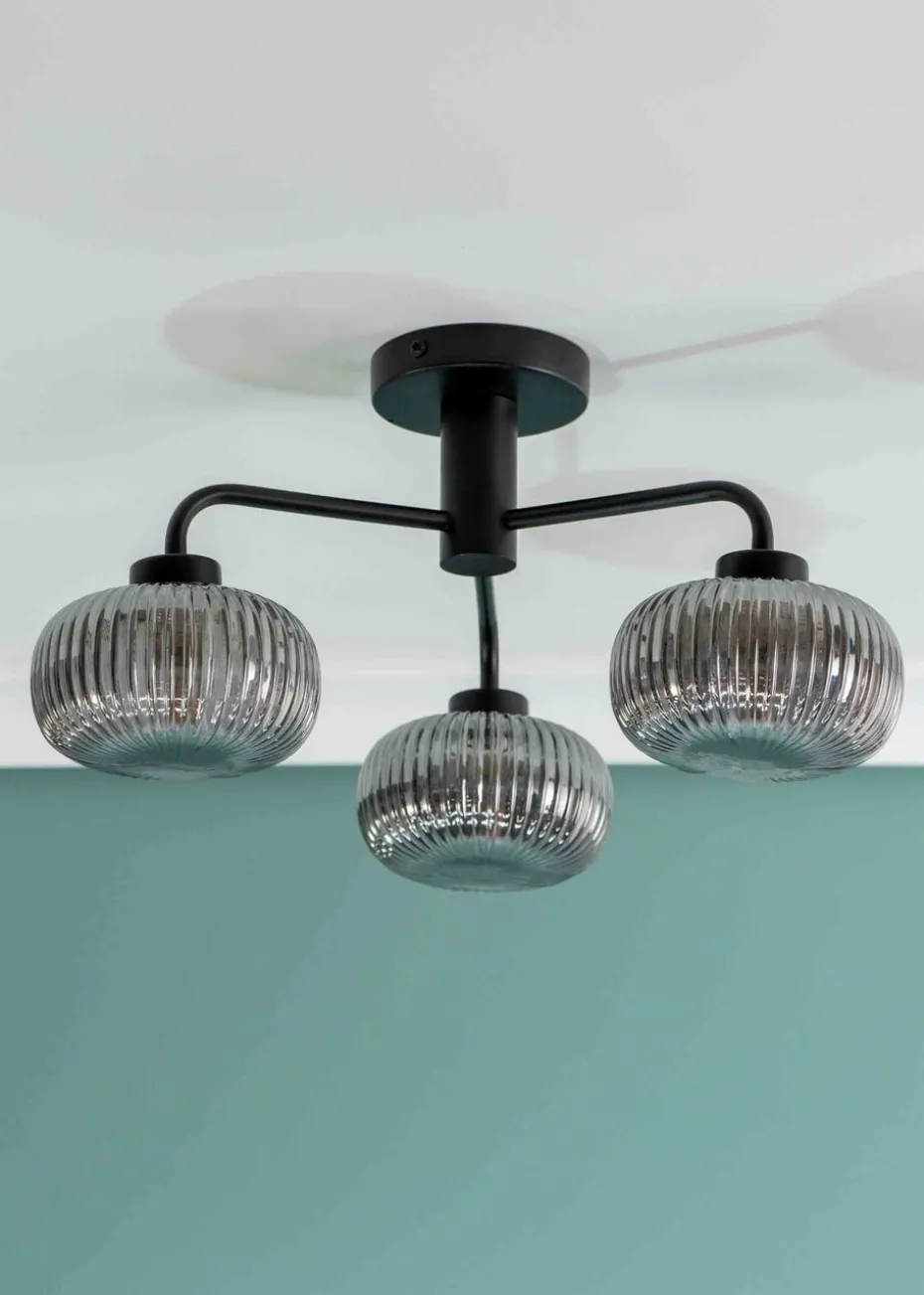 ValueLights Amaia Matte Black Semi-Flush Light with Clear Globe Shade