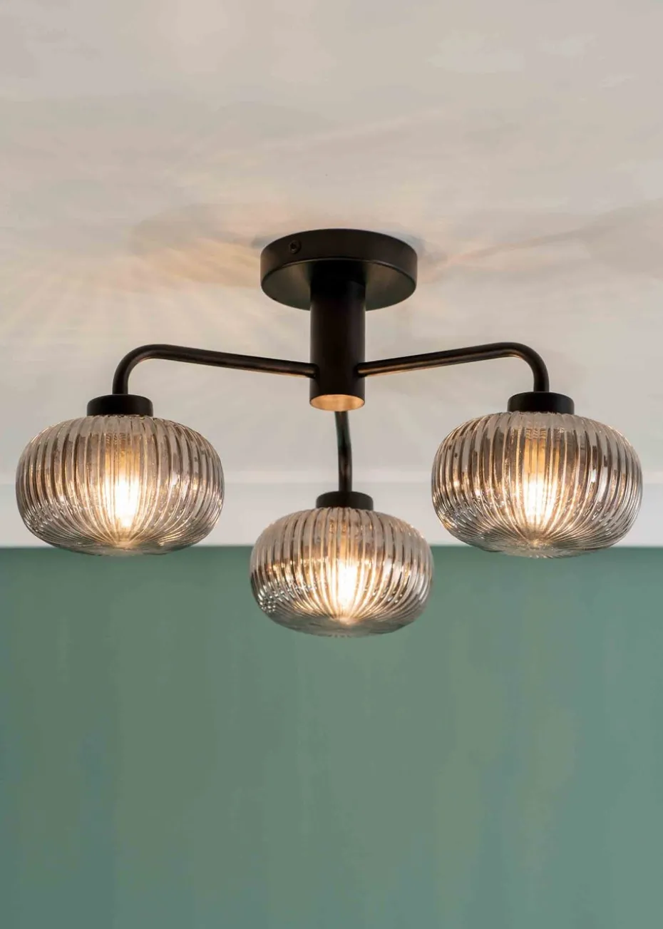 ValueLights Amaia Matte Black Semi-Flush Light with Clear Globe Shade