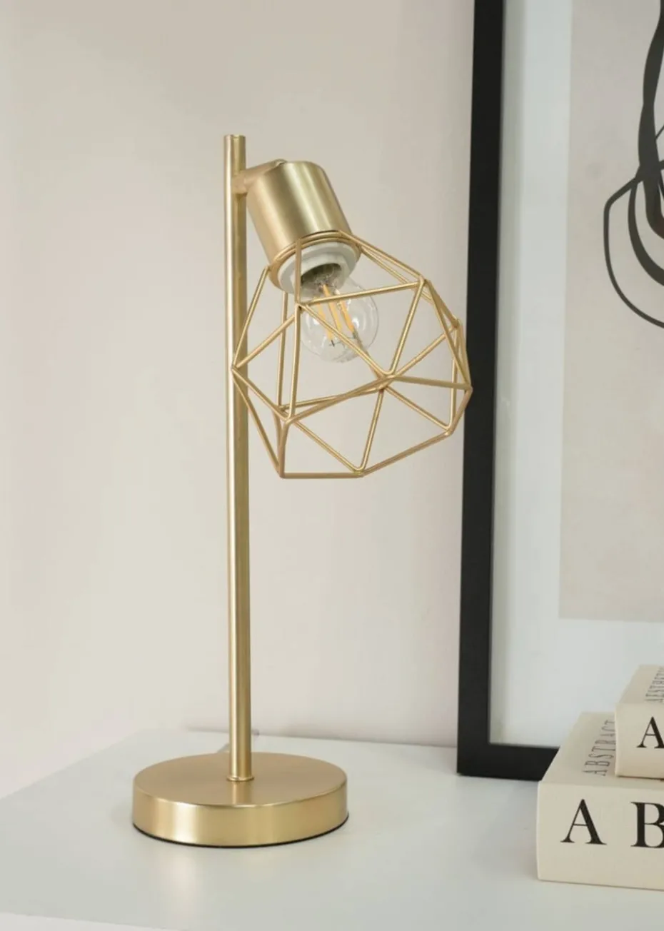 ValueLights Angus Brushed Gold Adjustable Table Lamp with Gold Shade (41cm x 12.5cm x 23cm)