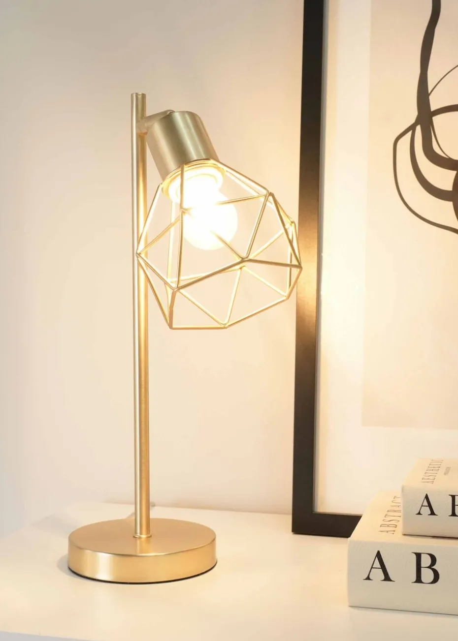 ValueLights Angus Brushed Gold Adjustable Table Lamp with Gold Shade (41cm x 12.5cm x 23cm)