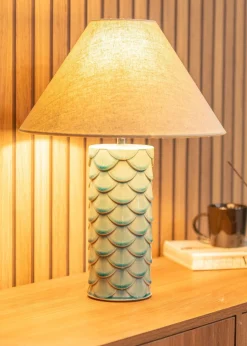 ValueLights Athena Blue Ceramic Table Lamp (42cm x 32cm x 32cm)