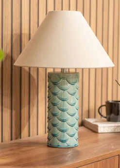 ValueLights Athena Blue Ceramic Table Lamp (42cm x 32cm x 32cm)