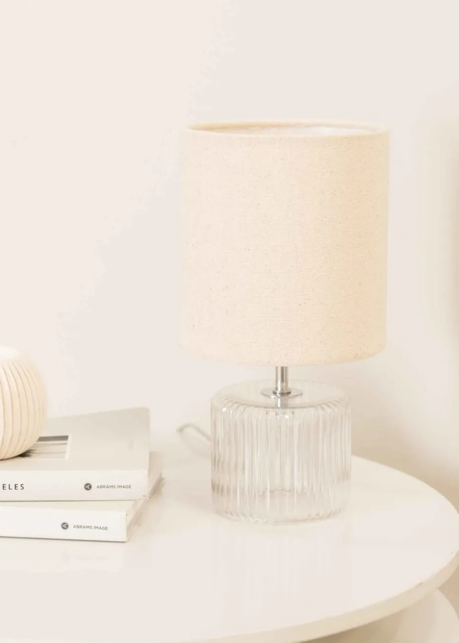 ValueLights Betty Clear Natural Table Lamp with Natural Drum Shade (26cm x 14cm x 14cm)