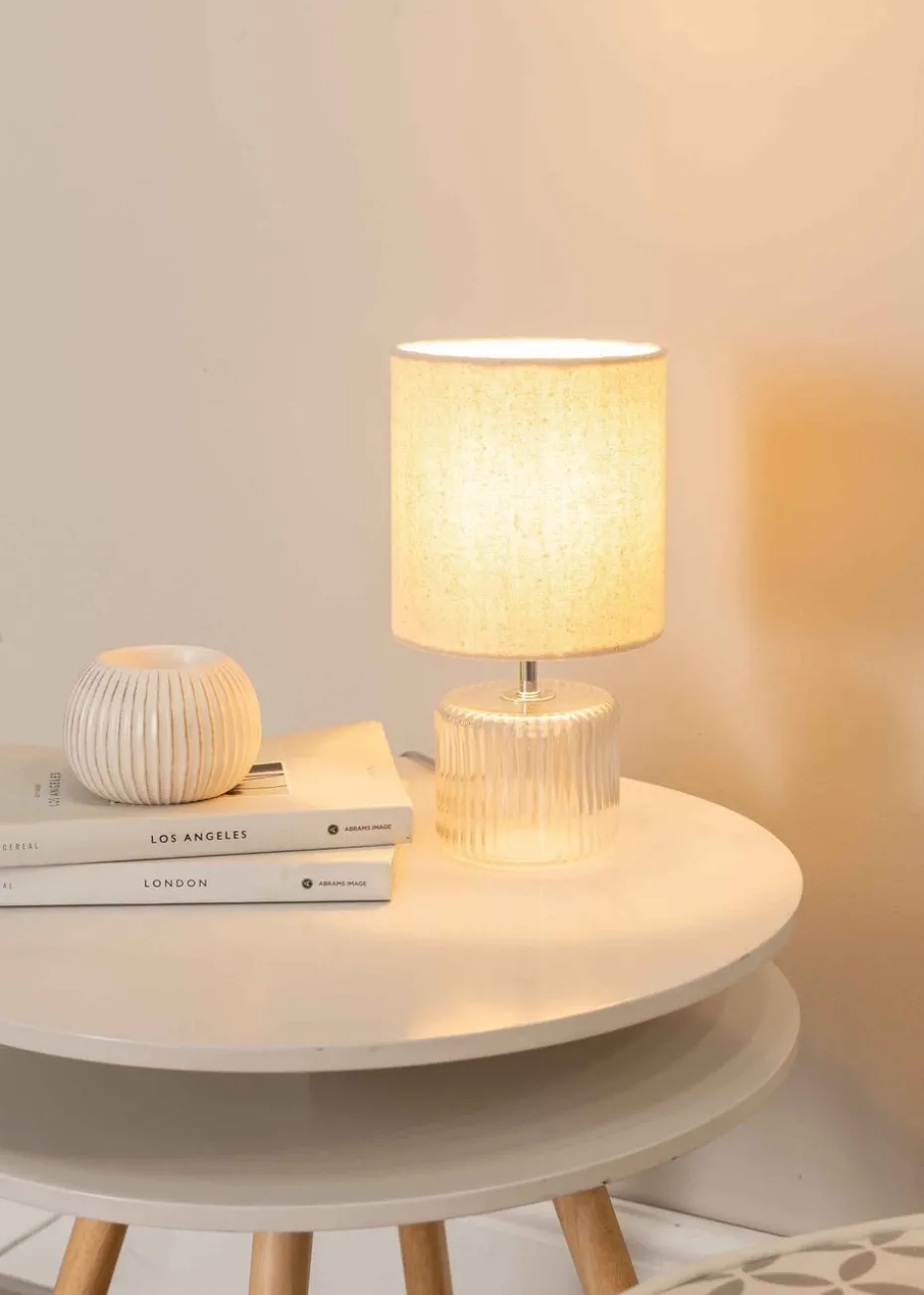 ValueLights Betty Clear Natural Table Lamp with Natural Drum Shade (26cm x 14cm x 14cm)
