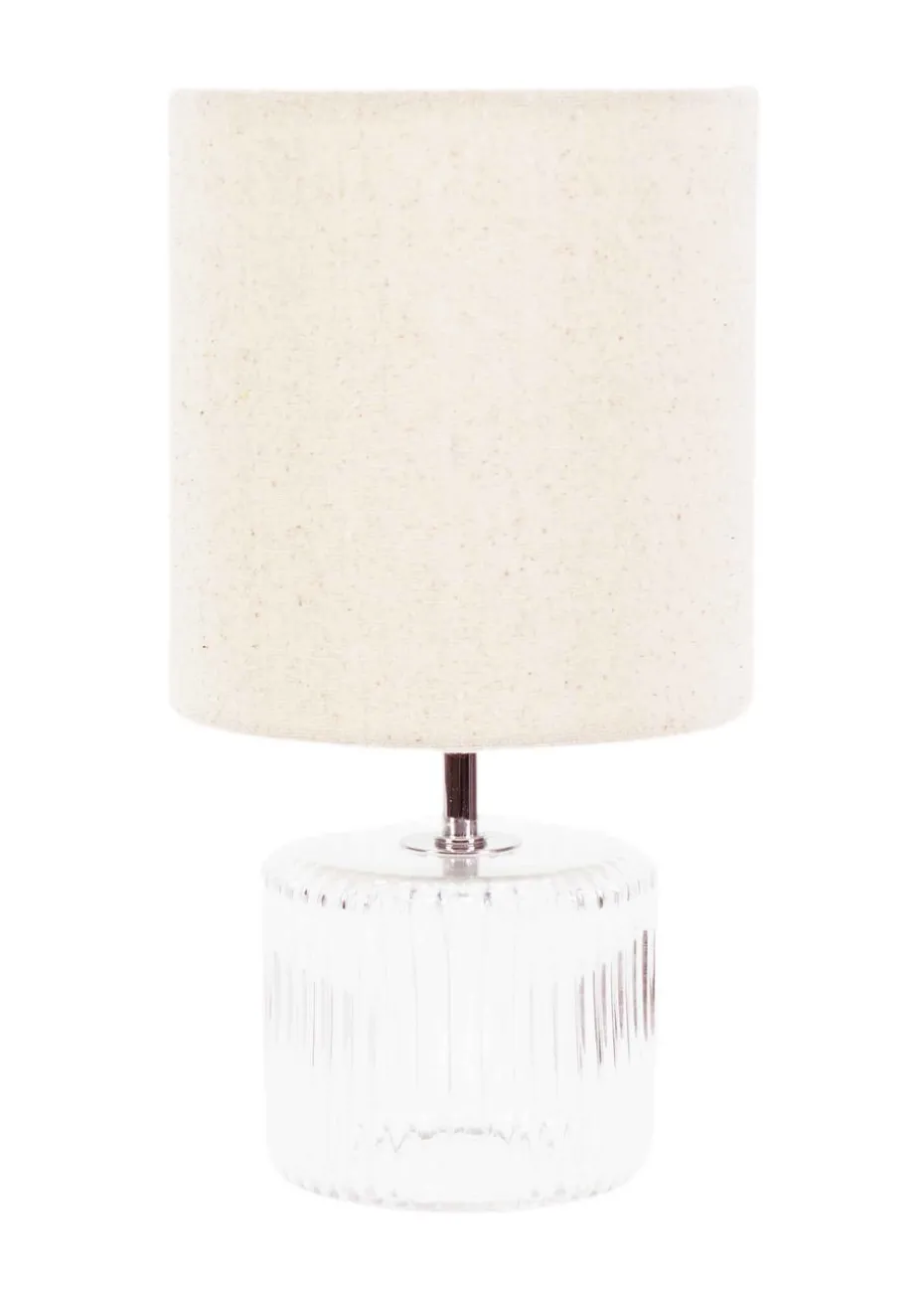 ValueLights Betty Clear Natural Table Lamp with Natural Drum Shade (26cm x 14cm x 14cm)