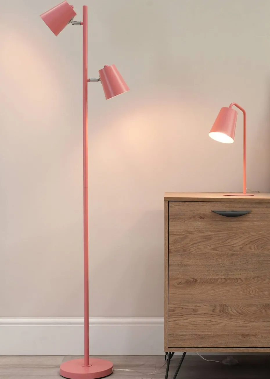 ValueLights Bibi Gloss Pink Floor Lamp with Pink Tapered Shade