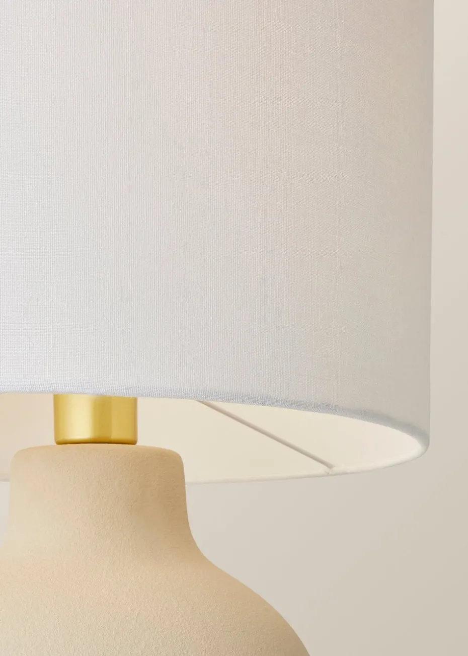 ValueLights Blair Natural Linen Drum Shade Hand Finished Ceramic Stoneware Table Lamp