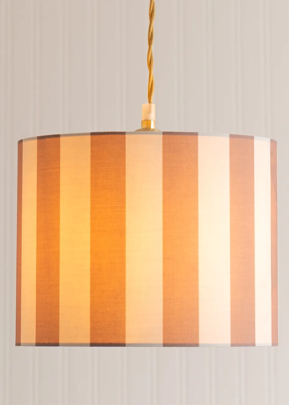 ValueLights Callie Natural & Brown Stripe Large Fabric Drum Lamp Shade
