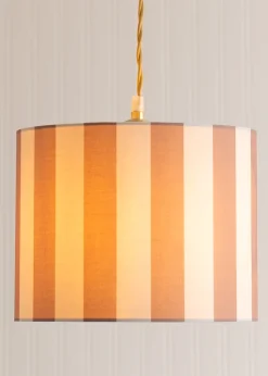 ValueLights Callie Natural & Brown Stripe Large Fabric Drum Lamp Shade