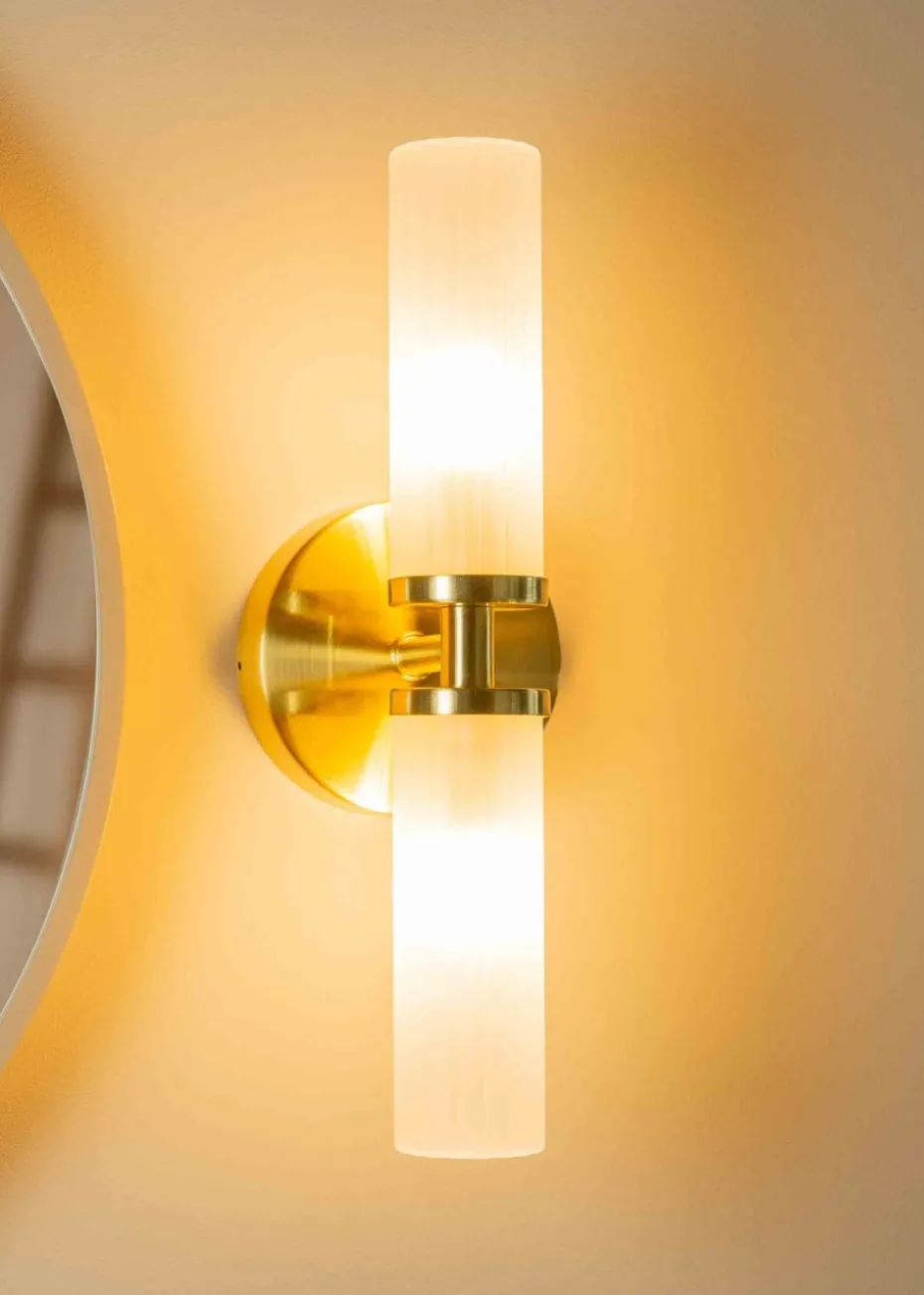 ValueLights Canya Matte Gold Wall Light with Clear Drum Shade