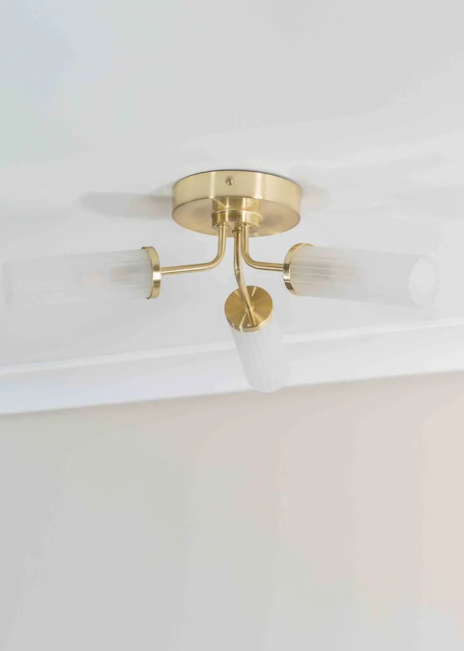 ValueLights Canya Matte Gold Semi-Flush Light with Clear Drum Shade