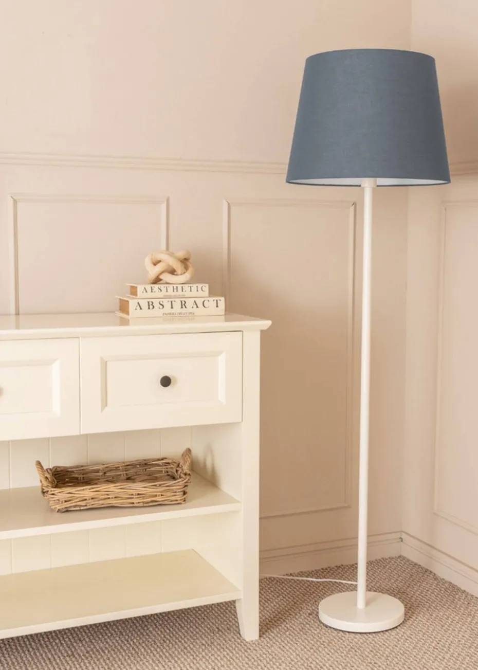 ValueLights Charlie Painted White Floor Lamp with Large Tapered Shade