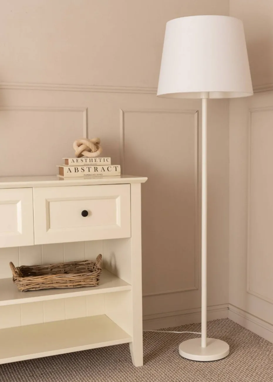 ValueLights Charlie Painted White Floor Lamp with Large Tapered Shade