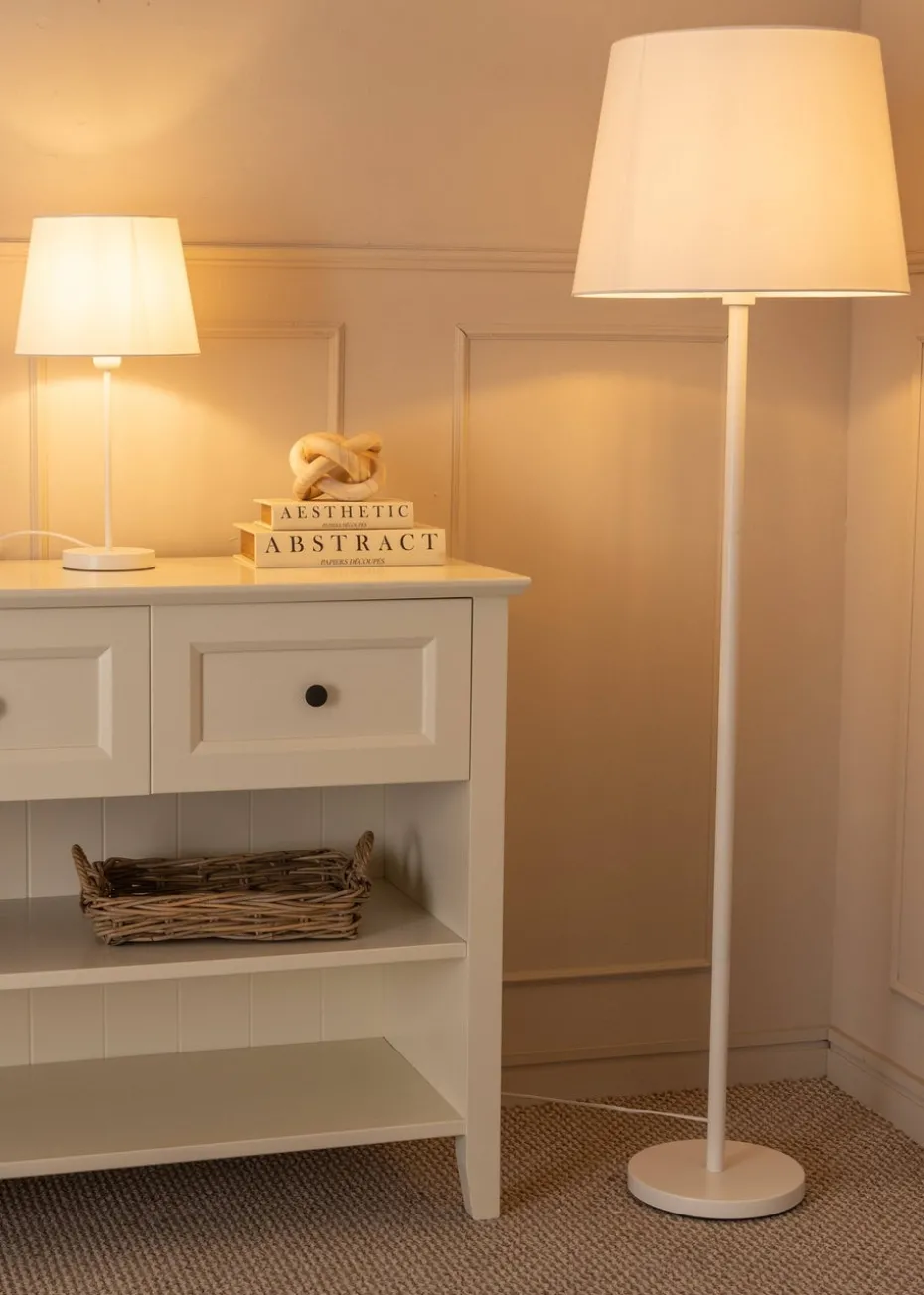 ValueLights Charlie Painted White Floor Lamp with Large Tapered Shade