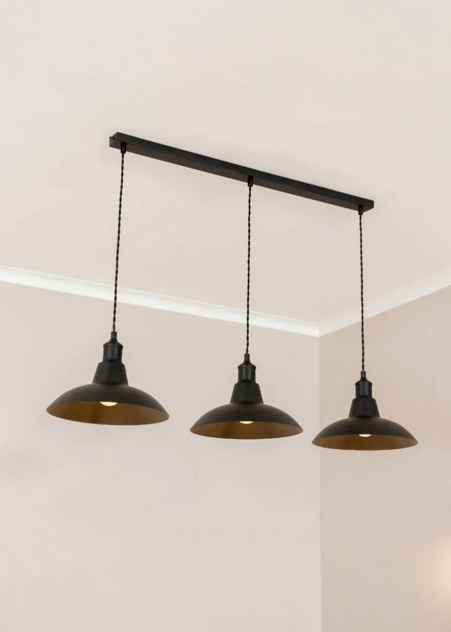 ValueLights Civic Matte Black Metro Dome 3 Drop Diner Bar Ceiling Pendant Light