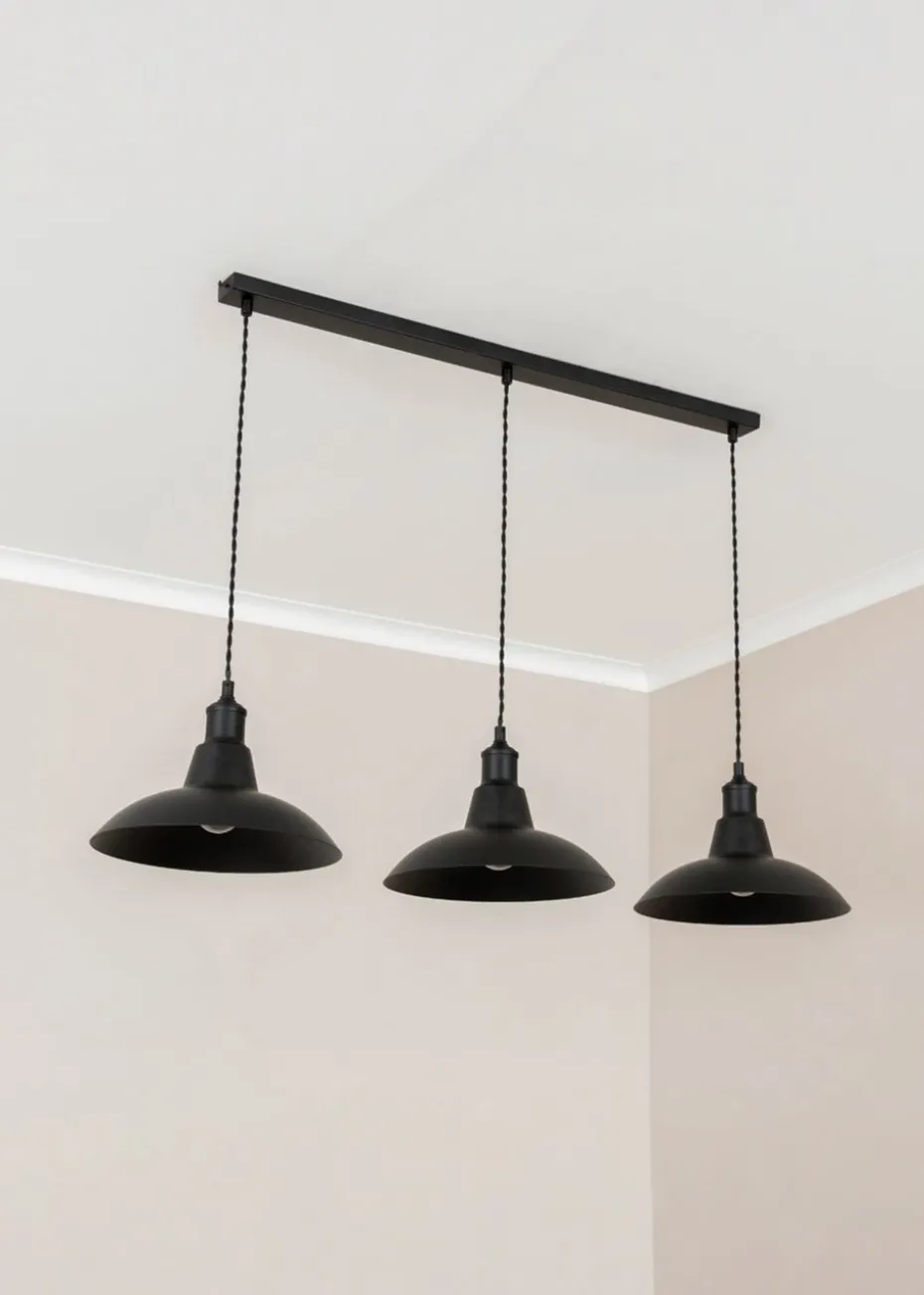 ValueLights Civic Matte Black Metro Dome 3 Drop Diner Bar Ceiling Pendant Light