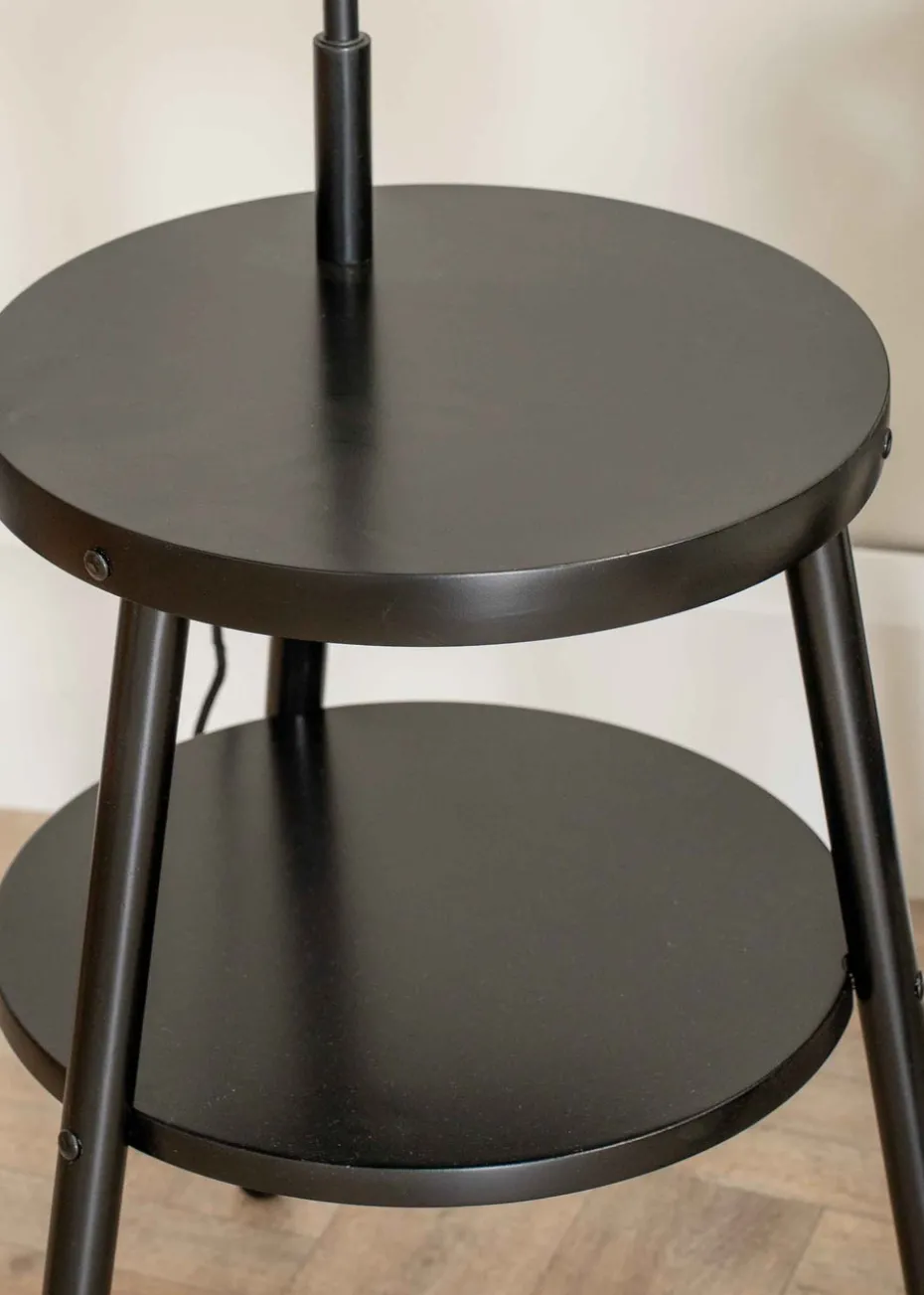ValueLights Crowther Black Floor Lamp with Small Natural Tapered Shade